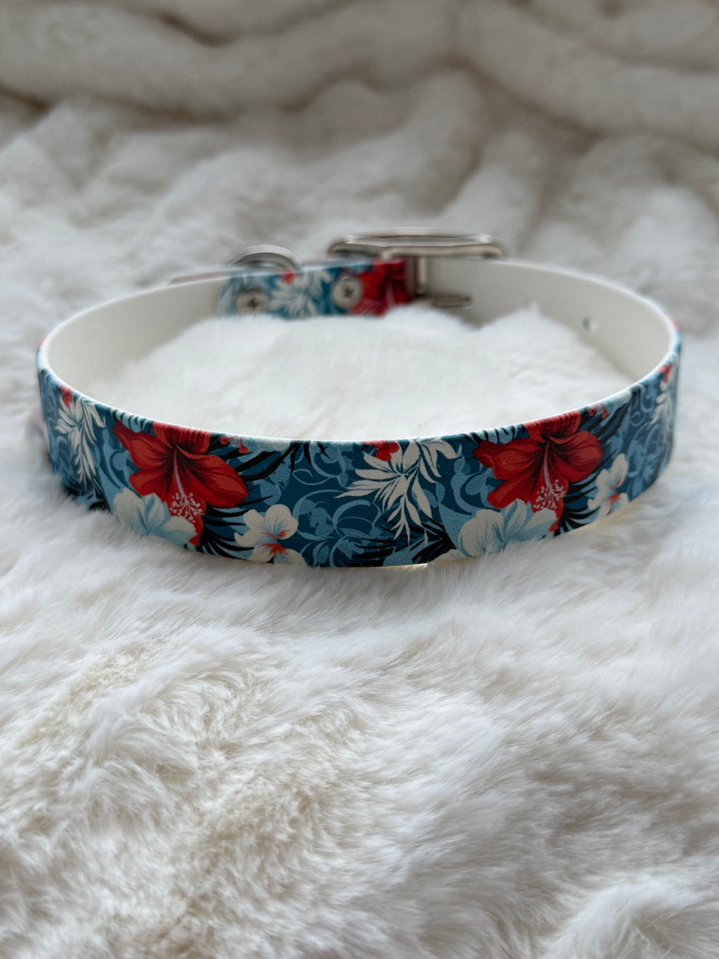 UV-printed Biothane halsband ”blommor”